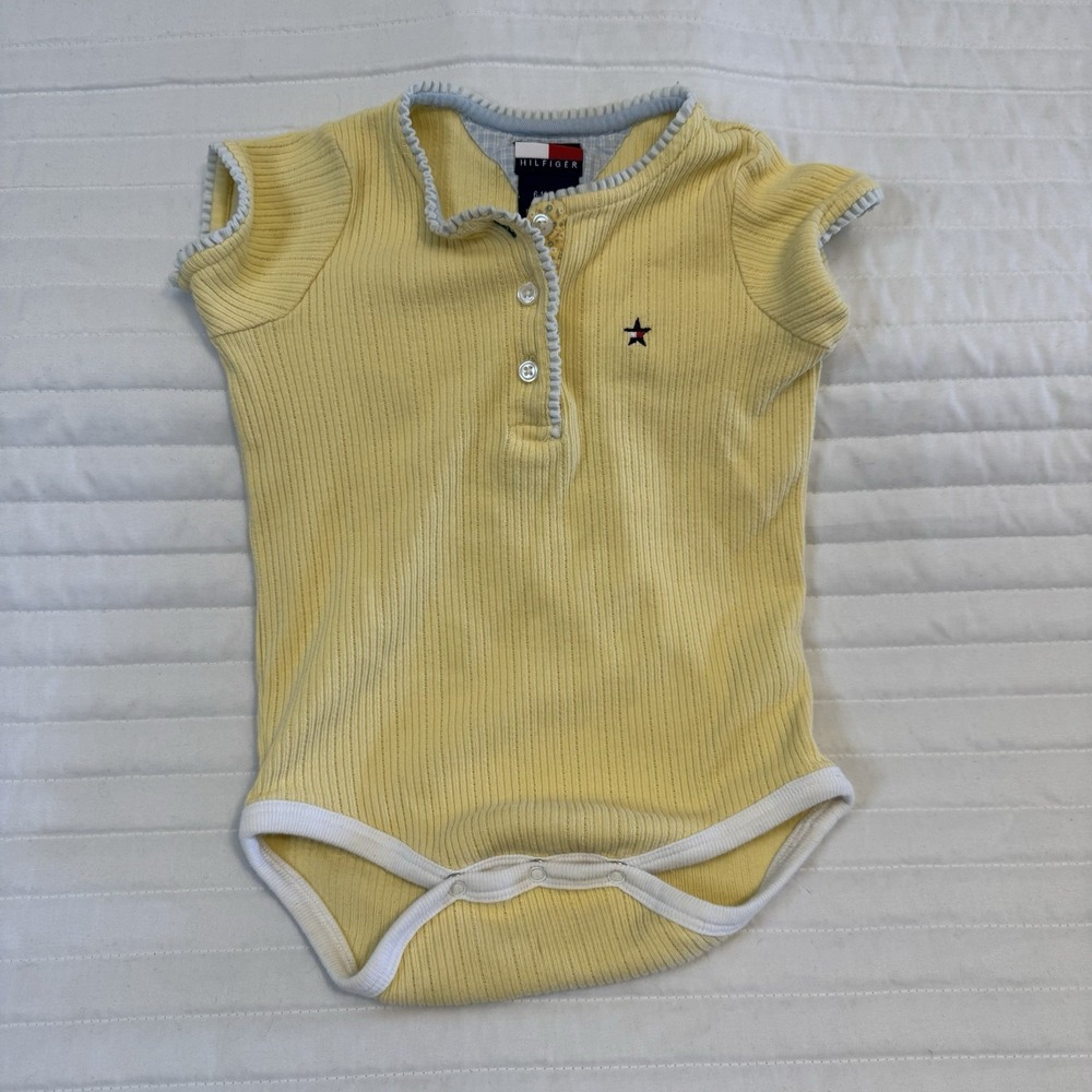 Tommy Hilfiger Baby Girls Yellow Ribbed Ruffle Henley Bodysuit 6-12 Months